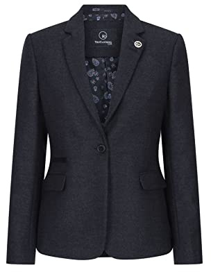 TruClothing Blazer ou Veston pour Femme Tweed à Chevrons Laine mélangée Chic Tendance Noir Vintage - Noir S