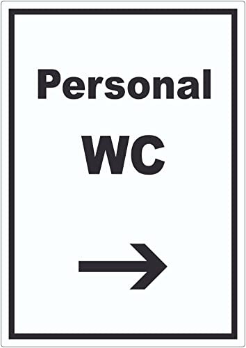 Personal WC Aufkleber mit Text und Richtungspfeil rechts hochkant A8 (52x74mm)
