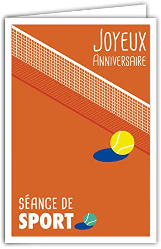 AFIE 69-4317 Glückwunschkarte zum Geburtstag mit Umschlag – Tennisfan – Mini-Poster Format 17 x 11,5 cm – Sportball, Netz, Spielerin, Retro, Vintage, hergestellt in Frankreich
