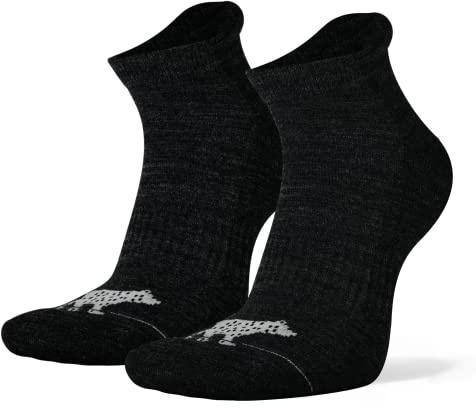 2 Paar, Merino Outdoor Socken kurz für Damen und Herren, Performance Wandersocken bis Knöchel, gepolstert, keine Blasen, weiche Sohle, atmungsaktiv schwarz grau - Funktionssocken, Trekking, Sport