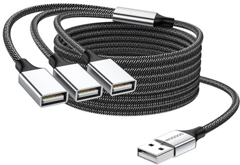 MOGOOD USB 3 Port Splitter Kabel USB Typ B Splitter 1 Stecker auf 3 Buchse USB 2.0 Adapter Netz Kabel Verl ngerungshub zum Aufladen/Daten übertragung/Laptop/Mac (2m, Schwarz)