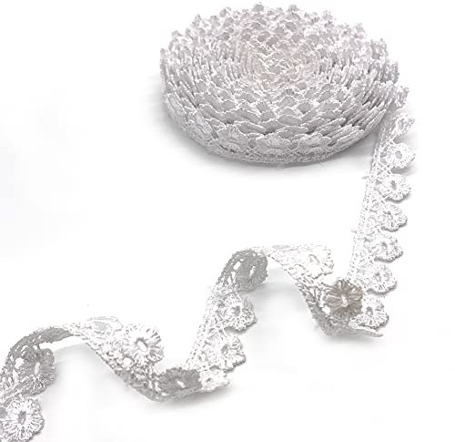 DHER Dekostoff Spitzenstoff Spitze Blumen Spitzenband Borten Bänder Blumenband 5 Yards 15mm Spitze Band Stickerei dekorative Band Kleidungsstück Zubehör dekorative Spitze Dekoration (Weiß)