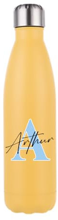 Getagift Personalised Water Bottle Initial with Name, Alphabet Bottle, 500 ML Double Walled Insulated Stainless Steel Bottle. (Matt Yellow)