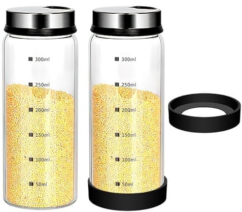Gewürzstreuer Glas 300ML 2 Stück Gewürzgläser Groß mit 3 Arten Gewürzlöchern Gewürzdosen Borosilikatglas mit Anti-Rutsch-Silikonring Salzstreuer Gross Gewürzglas Salzbehälter Streudose Streuer Gewürze