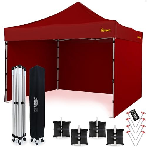 Economic Star Faltpavillon Wasserdicht mit 3 Seitenteile + 8 Partyzelt Heringe + 4 Seile + Schutzhülse für Rennzelt, UV-Schutz 50+ Pop-Up Marktzelt (Rot, 3x3)
