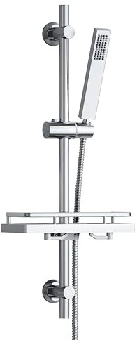 Görbach Colonna Doccia in Acciaio Inox con Mensola per Doccia, Barra Doccia 70cm Asta Doccia Saliscendi con Inox Doccetta, Supporto per Soffione Doccia e Tubo per Bagno, Rettangolare, Cromato