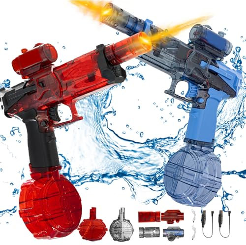 Elektrische Wasserpistole Mit Blitzeffekten, Wasserpistole Elektrisch, Sehr Stark Für Kinder Und Erwachsene, Electric Water Gun, Sommer Wasserspielzeug Für Pool, Strand, Garten (Blau +Rot)
