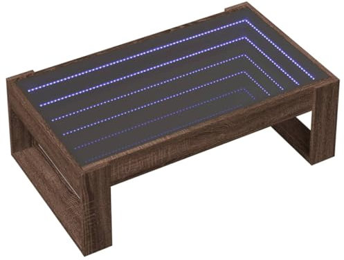 vidaXL Couchtisch, Beistelltisch mit Infinity-LED, Sofatisch Kaffeetisch für Wohnzimmer, Teetisch Wohnzimmertisch, Braun Eichen-Optik Holzwerkstoff Glas