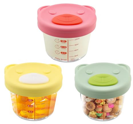 Foydream Petit Pot Conservation Bébé,Lot de 3 Pot Bebe Repas 120 ML Accessoires Complémentaires Rangement de Nourriture pour Bébé Essentiels pour Nouveau-Né Anti Fuite