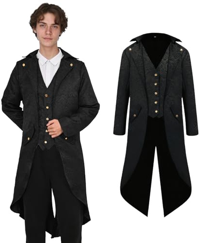 AFJIODUV Costume steampunk pour homme, veste vintage victorienne, manteau gothique, vêtements médiévaux, manteau frack pour Halloween, carnaval, cosplay, fête