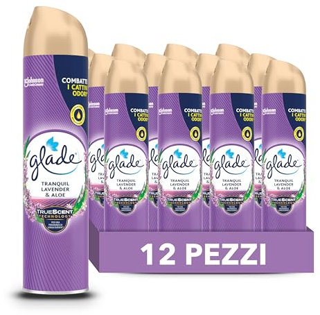 Glade Deodorante per Ambienti Spray, Fragranza Tranquil Lavender & Aloe, Formato da 12 Spray da 300ml