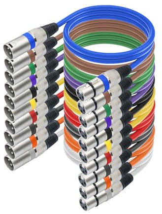 Kixolo 10 Pack XLR Cable 1m, Macho Hembra, Cable de micrófono XLR macho a hembra balanceado de 3 pines para micrófono, mezclador, altavoz, amplificador
