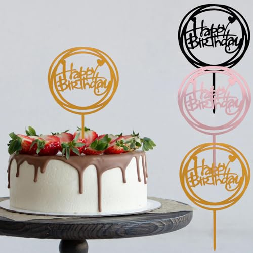 KIUEIZR 30PCS Happy Birthday Cake Toppers with Acrylic Materials, Rose Gold, Black & Gold Cupcake Decorations for Women, Congratulations Cake Topper Sticks for 18th 21st 30th 40th Birthday Celebration