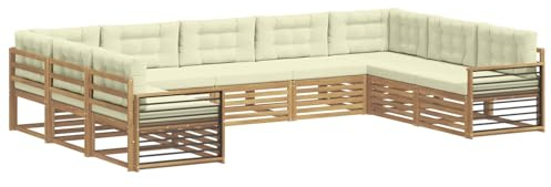 vidaXL Outdoor-Sofagarnitur 9 pcs Weiß und Creme Massivholz Akazie, Garten, modernes Outdoor-Sofa, Lounge-Set für die Terrasse, gemütliche Sitzmöbel