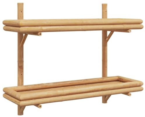 HETFTJN 2-Tier Bamboo Wall Mount Shelf, Brown