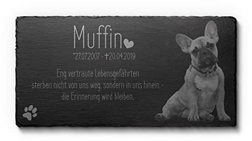 Tier-Grabstein Gedenkstein aus Schiefer Grabplatte mit Gravur Fotogravur 60x30 cm Gedenktafel für Haustiere Hunde | Pferd, Hund & Co. personalisiert mit über 40 Motiven und Wunschgravur