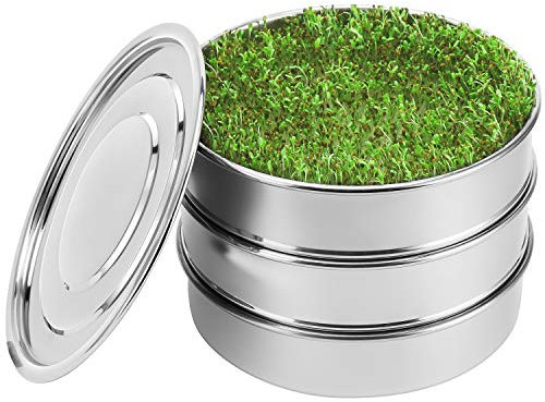 SOLIGT Kit de germination de graines empilable en acier inoxydable, plateaux de germination à 2 niveaux, 1 base et 1 couvercle