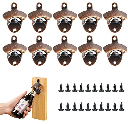 Trintion 10 Pcs Wall Mounted Bottle Opener Metal Beer Bottle Opener for Wall Retro Style Beer Opener with 20 Screws for Game Room Club Kitchen Vintage Rustic Bar