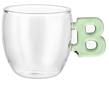 KASANOVA Tazzina caffè lettera B verde in vetro borosilicato, 150 ml verde