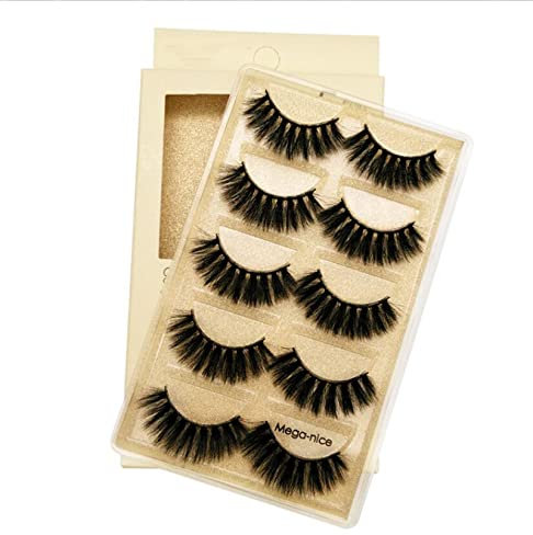 VwyuEgg Falsche Wimpern, 3D Nerzhaar Wimpern 5 Paar 5 Stil Pure Handgemacht mit Natürliche Schwarz mit Unsichtbares Band Wiederverwendbar (Mega-nice)