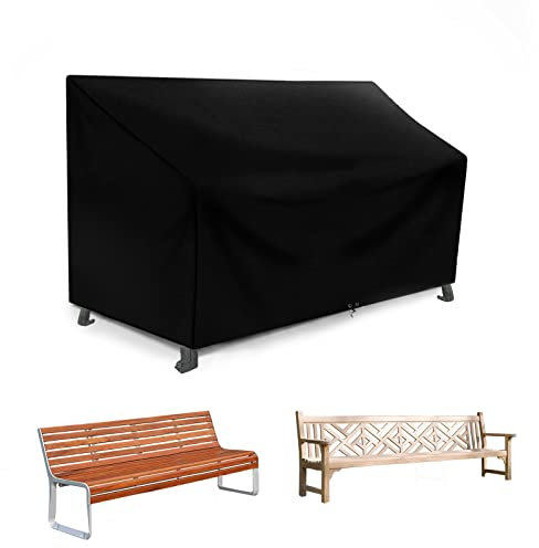 RICHIE 4-Sitzer-Bank-Sitzbezüge, Gartenbank-Abdeckung, wasserdicht, winddicht, UV-Schutz, reißfest, 420D-Oxford-Gewebe, Gartenstuhl-Abdeckung für Gartenbank, 193 x 66 x 63/89 cm, Schwarz