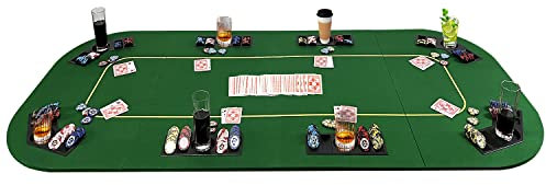 YUZPKRSI 200 x 91,4 cm Faltbare Poker-Tischplatte, rechteckige Poker-Tischauflage, grüner Filz mit Chips-Tray & Getränkehaltern, professionelle Texas Hold'em Poker-Tischmatte mit Tragetasche für