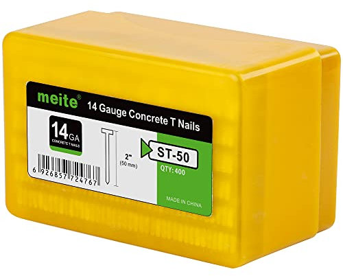 meite 14 Gauge Concrete T Nails for Pneumatic Concrete Nailer Gun - 50 mm Length Galvanised Concrete Finish Nails (400 Counts)