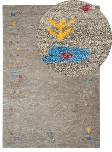 Gabbeh Teppich grau aus Wolle 140x200 cm Hochflor mit Muster weich handgetuftet Seymen