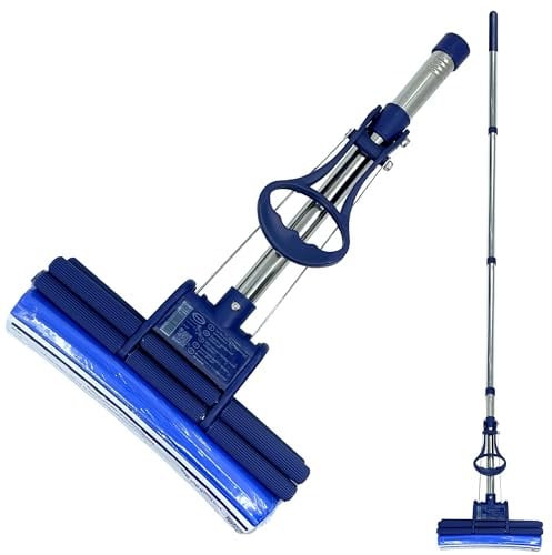 CleanAid OneTouch GO! Fregona Limpieza Hogar - Fregona Mopa Escurridor Automático - Mopas de Limpieza Suelos con Esponja de PVA y Mango Acero Inoxidable Ideal Parquet, Suelos Laminados, Baldosas y más