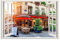 WallSpirit - Leinwandbild Fensterblick Café in Paris Druck auf Leinwand - moderner Kunstdruck (90 x 60 cm)