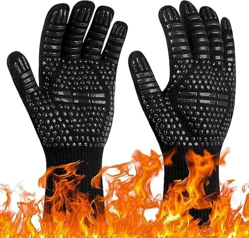 Generisch Grillhandschuhe mit 800° Hitzebeständigkeit - Extremer Schutz + Anticut - Aramid Grill- & Ofenhandschuhe - Optimal fürs grillen, kochen und backen geeignet