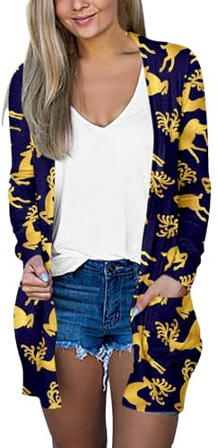 Herbst Und Winter Mode Casual Langarm Tasche Strickjacke Leichte Jacke Nette Lustige Gedruckt Strickjacke Für Frauen, dunkelblau, S