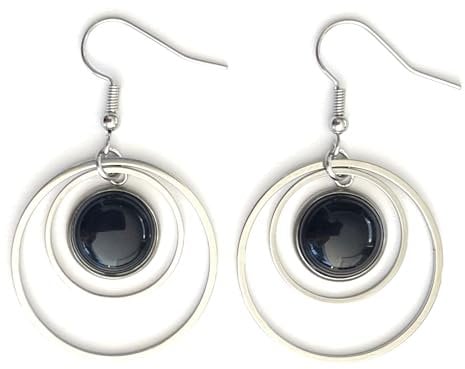 ASTER ALHELÍ - Creolen Damen mit Natursteinen - Ohrringe Edelstahl damen Silber mit Halbedelsteinen - Schützende Glücksbringer - Perfekt für Geschenke (Achat)