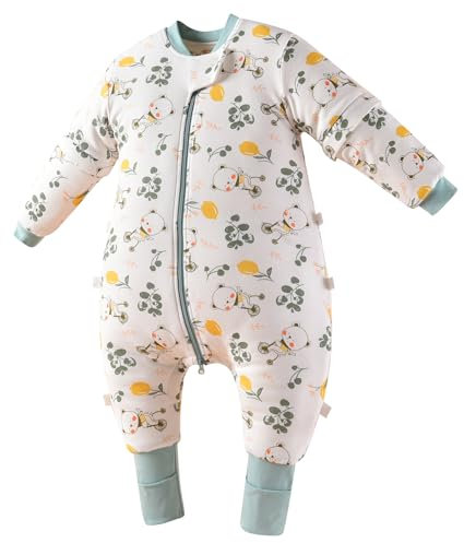 Chilsuessy Baby Schlafsack mit Beinen Warm gefüttert Winter Langarm Winterschlafsack mit Füssen Baby Schlafsack mit Füßen, Fahrradbär/2.5 Tog, 100cm/Baby Höhe 105-115cm