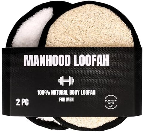 Rugged Natural Shower Loofah for Men - Tough Exfoliating Body Scrubbers, Durable & Gentle Terry Towel Cloth pad for Manly Skin Care - Lufas, Luffa, Loufas Sponges