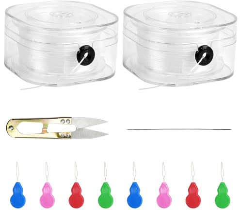 NAROSEBE 2 Rotoli Filo Elastico per Braccialetti 0,8mm Filo Elastico Trasparente Cordone Elastico 85 m/Rotolo per Bracciali Bijoux Manufatti Filo per Bracciali con 1 Forbici 8 Infilatori di Aghi 1 ago