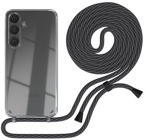 EAZY CASE - Handykette kompatibel mit Samsung Galaxy S24 Plus Kette zum Umhängen für Galaxy S24 Plus Hülle mit Band aus Silikon stoßfeste transparente Handyhülle Schwarz/Anthrazit - Clips Schwarz