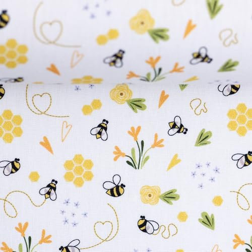 Stoff Biene weiß - 12,00 EUR/m - 100% Baumwolle - Bienenstoff