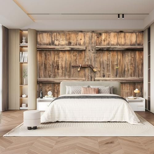 Papier peint intissé - Grange avec porte en bois en Rouge- Tapisserie papier peint pour différentes pièces - Papier peint 200 x 140 cm