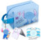Trousse Maquillage Femme Voyage,Stit Trousse de Toilette Grande Capacité Pochette Maquillage avec Porte-clés Petit Miroir, Sac de Maquillage de Voyage(Bleu)