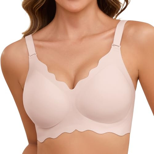 Lonya Sujetador sin Aros Mujer Push Up Sujetadores Reductores sin Costuras Cuello V Sexy Sostenes Básicos Comodos Bralette Rosa,M
