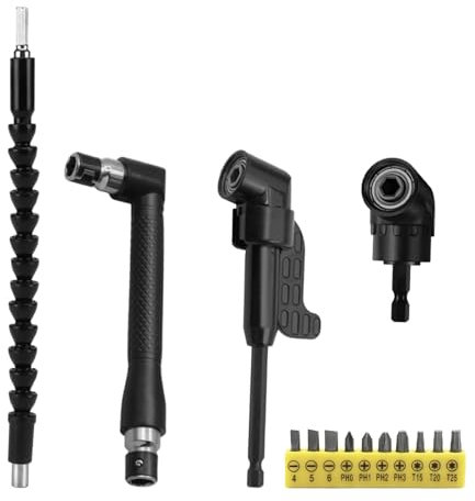 Xiqiggi 14 Pezzi Trapano Mandrino Avvitatore Angolare kit, Prolunga Avvitatore, Trapano Angolare, 105 Gradi Snodo Per Avvitatore, 1/4 Porta Inserti per Avvitatore Punte Adattatore