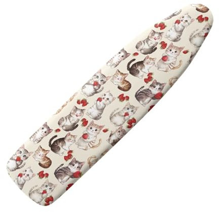 Xoenoiee Cute Cats Strawberry Pattern Ironing Board Cover Ironing Board Covers with Elastic Edge and Hook and Loop Scorch and Stain Resistant, Size 2XL