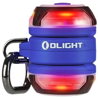 OLIGHT Gober 2 Blinklicht Schulranzen 2er Set, 910min Laufzeit, wiederaufladbar LED Sicherheitslicht mit 4 Modi und 6 Farben, eingebautes AirTag holder, für Fahrrad, Hundegeschirr, Wandern (blau)