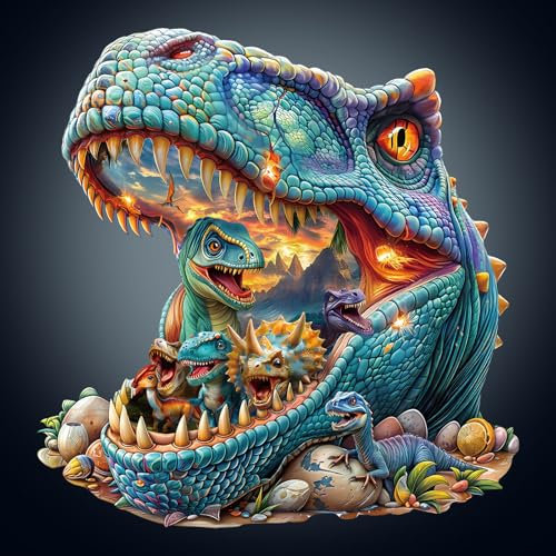Holzpuzzle Erwachsene, 230 Teile Fantasy-Dinosaurier Puzzles, 34 * 32.1cm Wood Puzzle, Unregelmäßige Einzigartige Tierform Holzpuzzles für Erwachsen, Schön Geschenk für Familie und Freunde