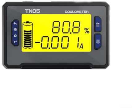 Digital Ammeter Volt Watt Meter with 0.001A Resolution, Coulomb Meter for Lithium Battery, 8-80V DC Analyzer with SOC and Temperature Display, Grey/Black