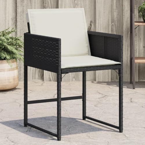 Tonture Gartenstuhl Set 4 STK. Schwarz Poly Rattan, Klappbare Rückenlehne, UV-beständig, Cremeweiße Kissen, für Balkon & Terrasse