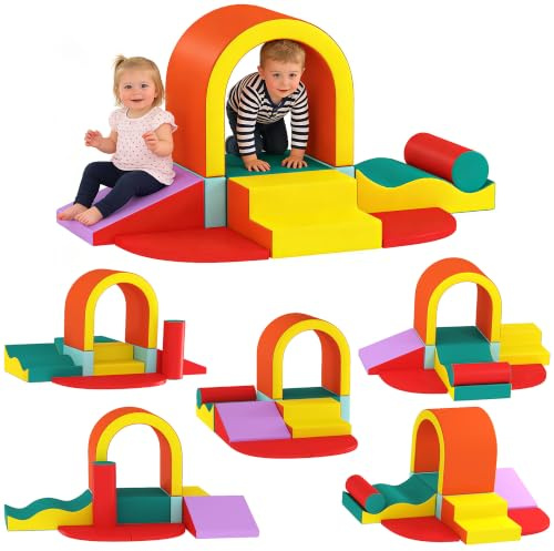 AIYAPLAY Parcours Motricité Bébé 10PCS, Mousse EPE, Housse PU, Multicolore | Module Motricité Bébé, Blocs Mousse de Construction, Jouets Éducatifs, Enfants d'Âge Préscolaire