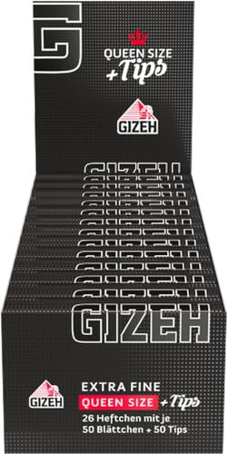 GIZEH BLACK Queen Size Slim + Tips - Blättchen zum Drehen - Packung mit Magnetverschluss, recyclebar - 26er Pack á 50 Premium Rolling Paper (14 g/m²) + 50 Tips