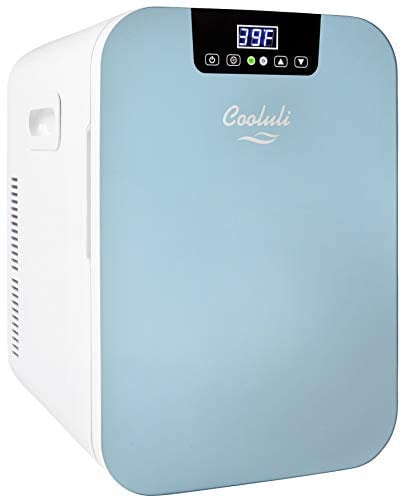 Cooluli 20L Mini Fridge Bedroom-Car,Office Desk & College Dorm Room-Glass Front Digital Temperature Control-12v Small Refrigerator Food,Drinks,Skin Care,Beauty Breast Milk(Blue),C20LDXAB,Aqua Blue